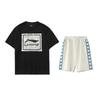 Li Ning Lifestyle Logo Print Round Neck Short Sleeve T-Shirt Loose Comfortable Skin-Friendly Shorts Casual Sports Suit AHSUA15-2+YKSV129-1