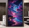 Full 5D DIY Diamond Painting "Comic Starry Sky and Sea Wooden House" Diamond Embroidery Full Width Cross Stitch Home Decoration Handmade Gift