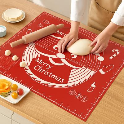 Christmas Baking Mat Non-Stick Silicone with Scale for Rolling Dough - Holiday Design for Cookies, Pies, Pastry - Festive Kitchen Accessory Gift
