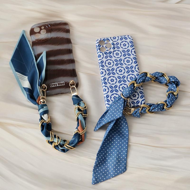 Nové příslušenství k telefonu Řetízek k mobilu Hedvábný přívěsek Univerzální květinový potisk Krk Crossbody Řemínek na chytrý telefon Řetízky na telefon