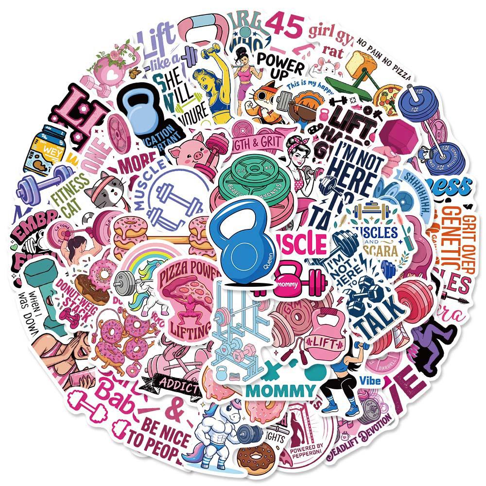 10/30/50/120pcs Cute Exercise Fitness Women Stickers Animal Sport Graffiti Decal DIY Guitar Journal Laptop Funny Cartoon Sticker