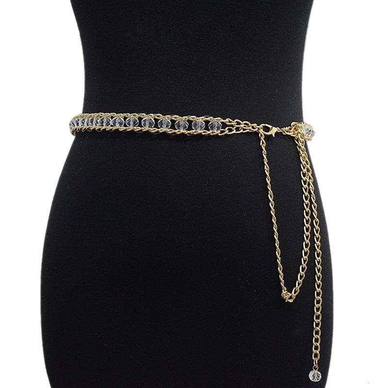 New women s belt - casual rhinestone embellished metal chain waist chain