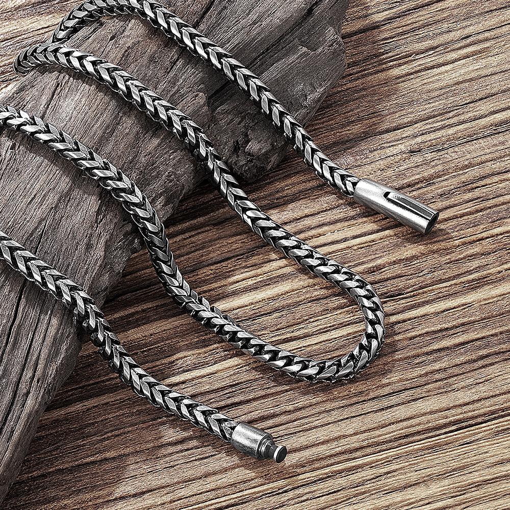 Vintage Oxidized Cuban Link Chain Necklace for Men Stainless Steel Punk Rock Style Foxtail Chain Unique Male Jewelry Gift