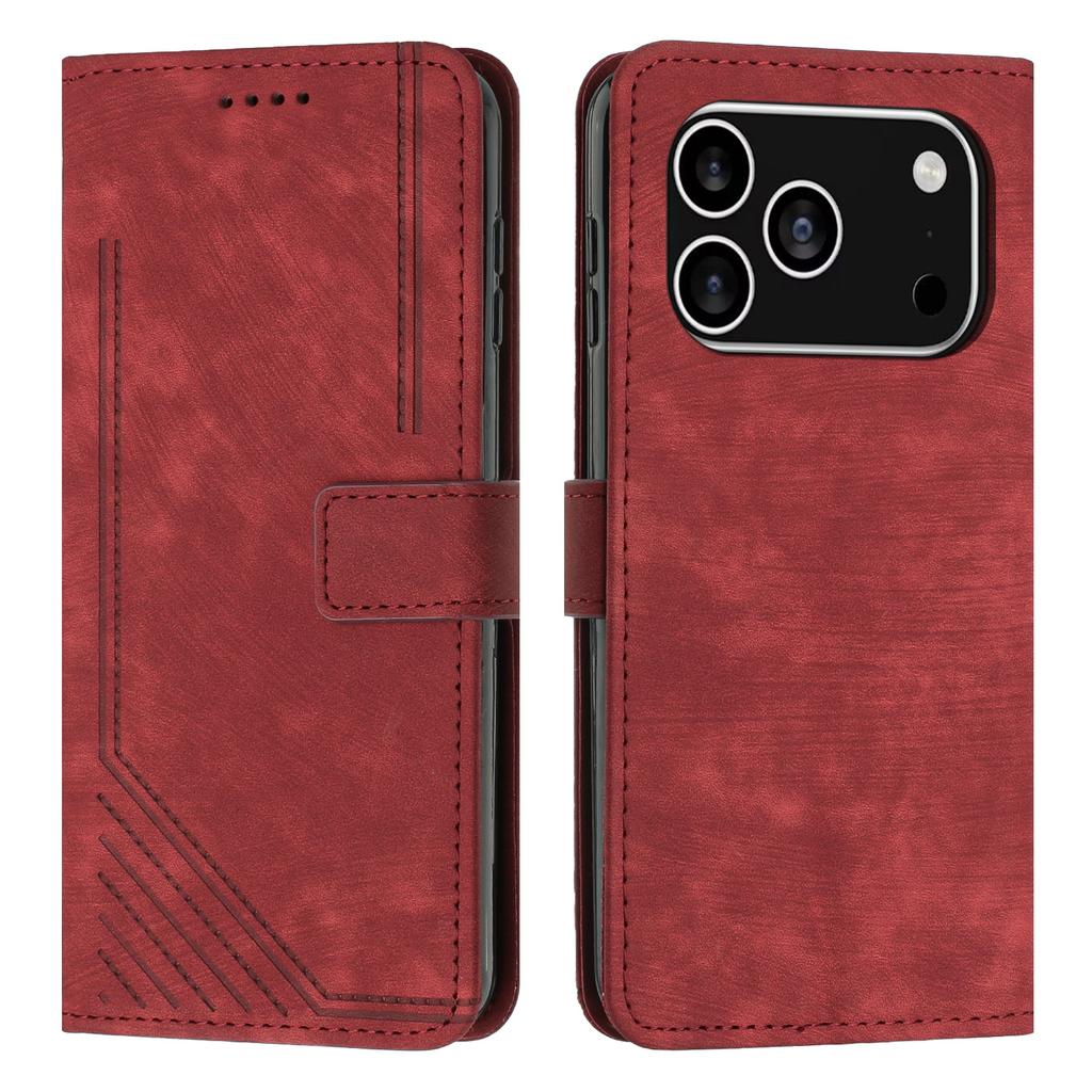 For iPhone 17 Pro Stand Case Imprinted Lines Leather Phone Cover