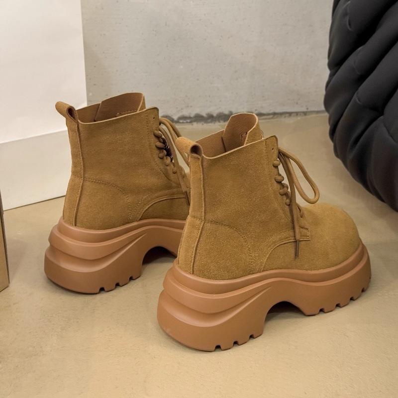 Cow Velvet Pure Cowhide Martin Boots Women's 2025 New Thick-soled Inner Height Increase Short Tube Shows Legs Long Soft Leather Women's Boots