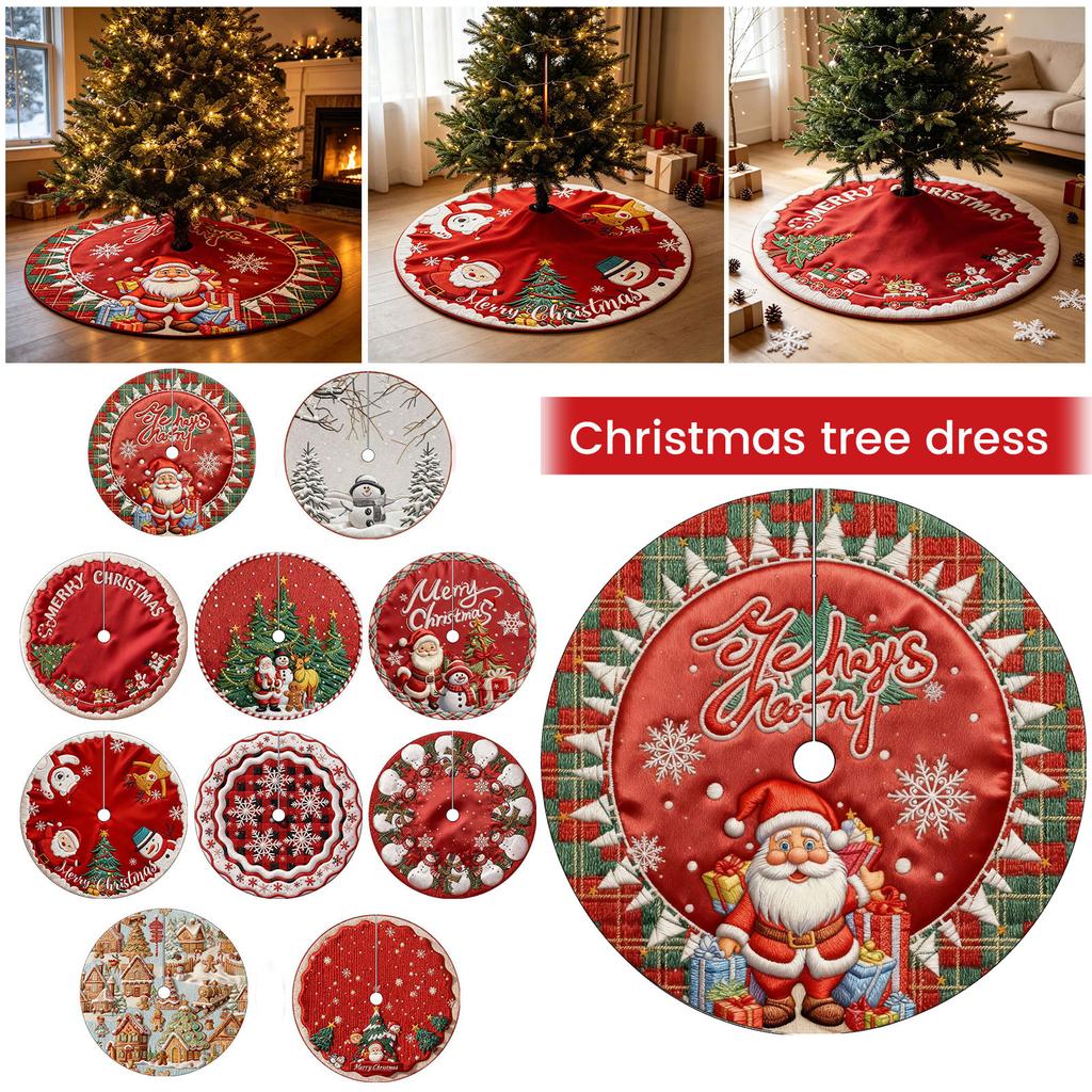 Christmas Tree Skirt 2D Embroidery Digital Print Festive Holiday Decorative Tree Skirt