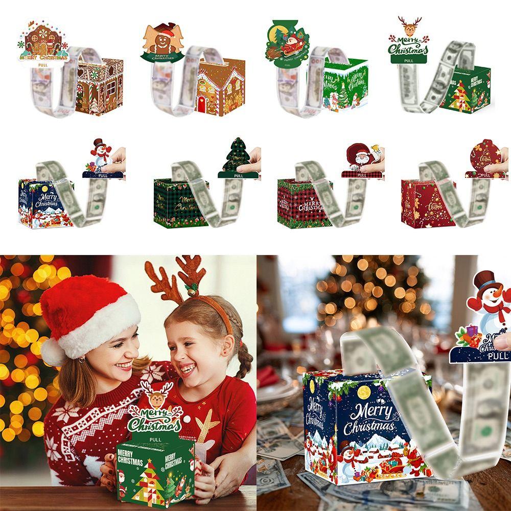 Pull Out Christmas Money Box Christmas Tree With 50pcs Transparent Bags Cash Pull Gift Boxs Snowman Santa Surprise Gift Boxes