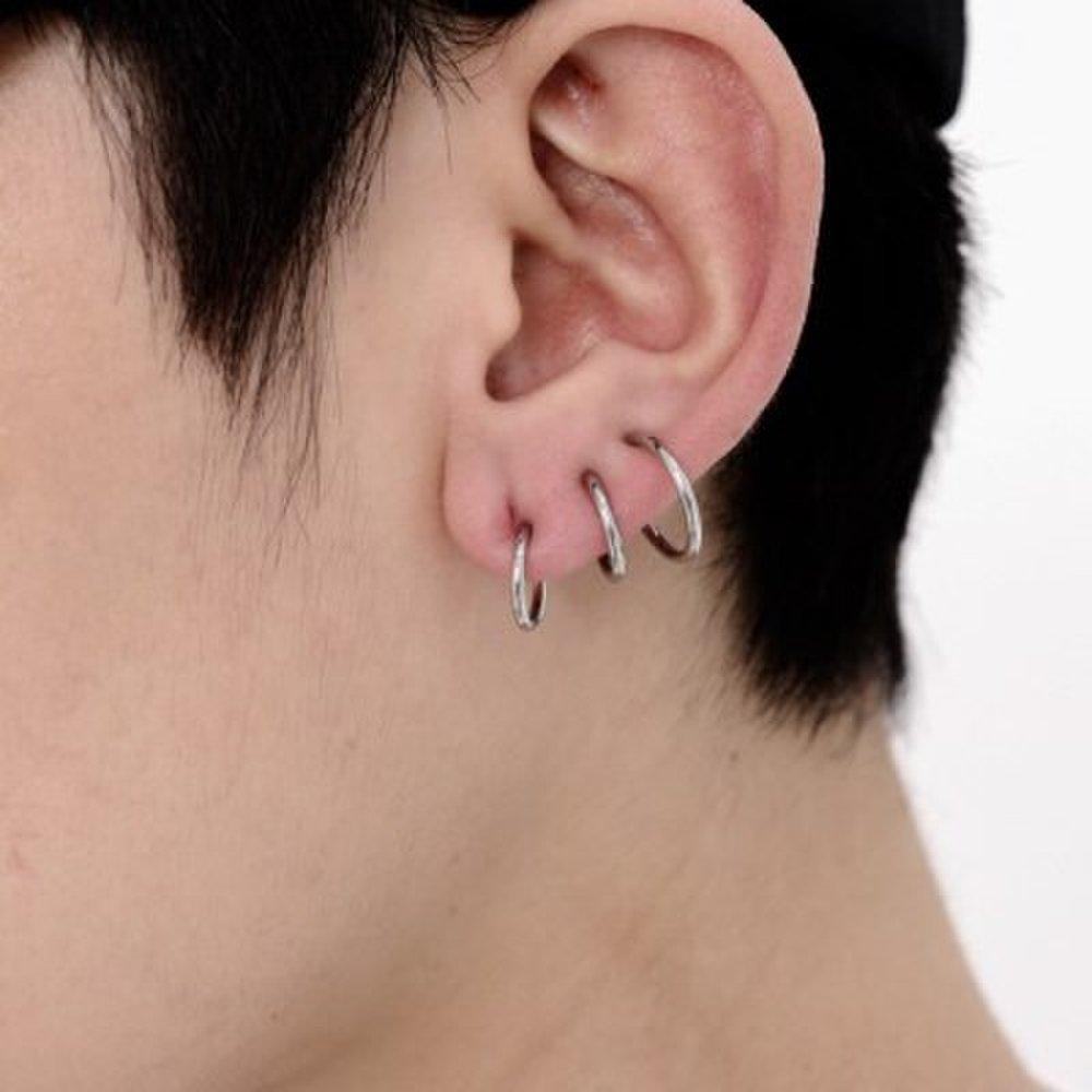 Men's Surgical Steel Ring Layered T Broo Clip On Earrings
