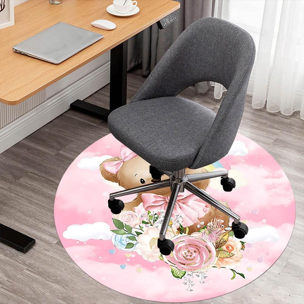 1pc Bear Flowers Round Chair mat Area Rug - Non-Slip, Floor Mat for Office, Bedroom, and Indoor Decor c1125188