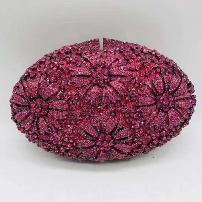 

WHTUOHENG Oval Shape Fuchsia Diamond Floral Evening Clutch Women Pink/Purple Rhinestones Flower Girls Party Wedding CrystalPurse 19cmX13.5cmX8cm