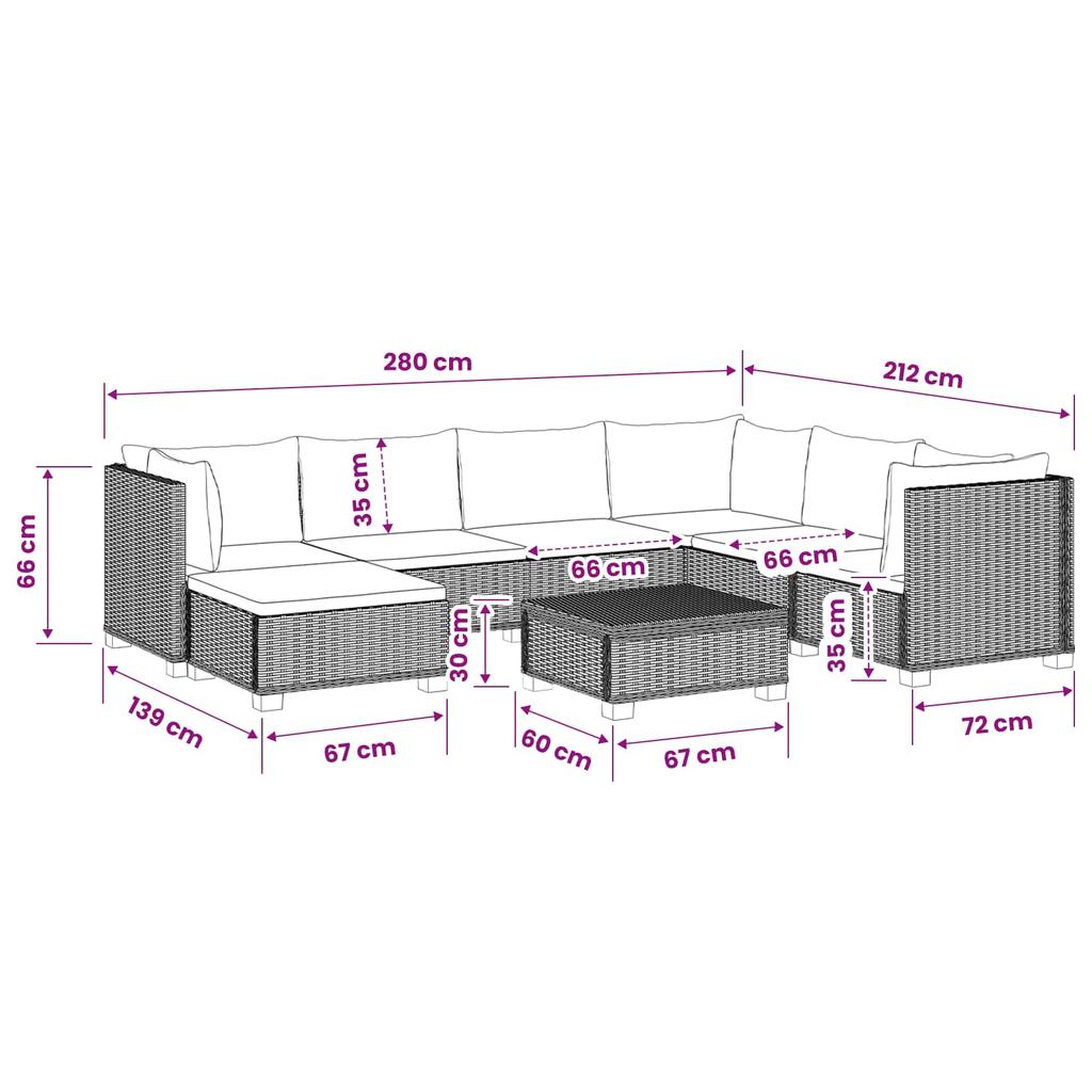 8 Piece Rattan Lounge Set with Cushions GENDT Natural Rattan Kubu Grey