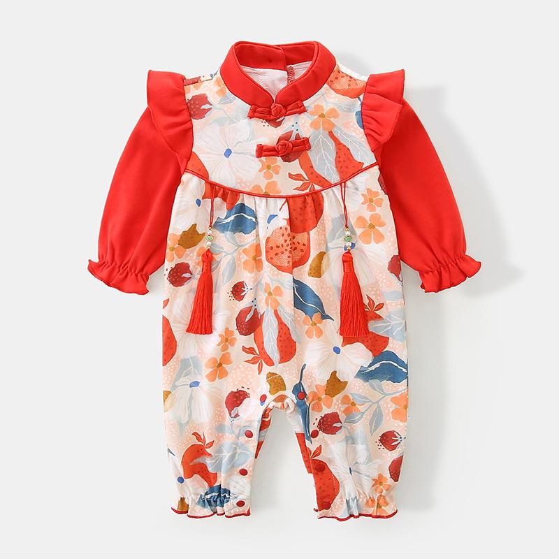 

Autumn Cotton Romper 2025: Chinese Style First Birthday Suit for Baby Girls Tag 80 красный