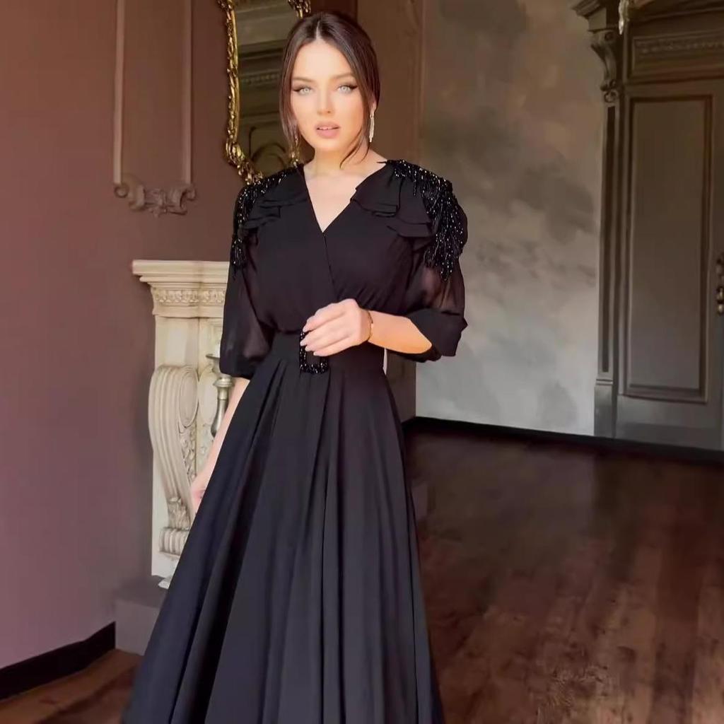 2024 Summer Elegant Women's Solid Color Waist-Cinching Mesh Long Dress