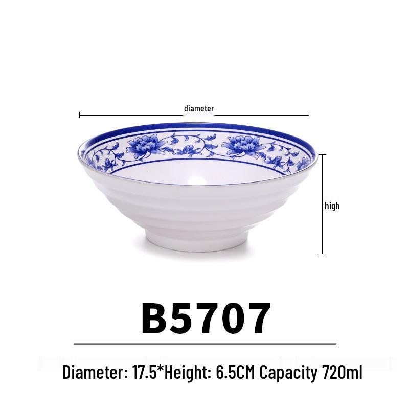 Blue & White Melamine Noodle Bowl: Imitation Porcelain Tableware for Ramen, Soup, Wonton, or Beef Noodles in Noodle Shops