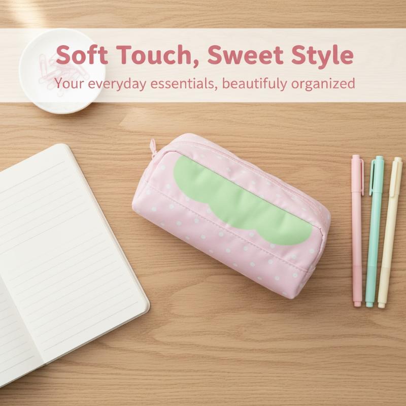 Pencil Case Strawberry Polka Dot Large Capacity Cute Versatile Stationery Storage Bag Daily Desktop Organization