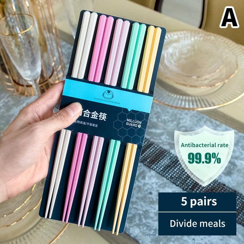5Pairs Chinese Chopsticks Reusable Mixed Color Chopstick Sushi Noodle Sticks Household Kitchen Tools Party Supplies