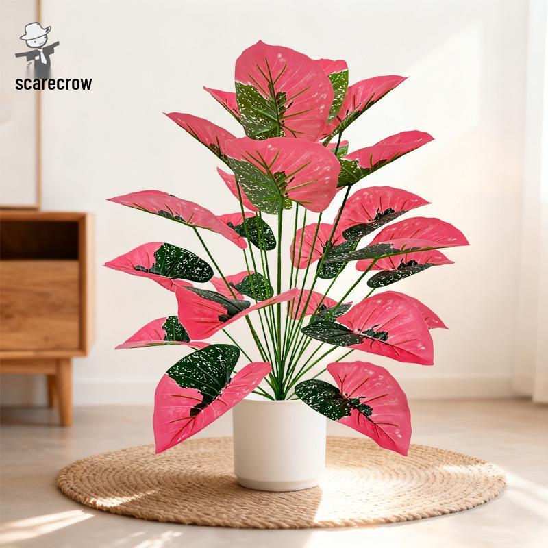 Artificial Caladium Bicolor Plant with Green Leaves for Indoor Decor and Landscaping