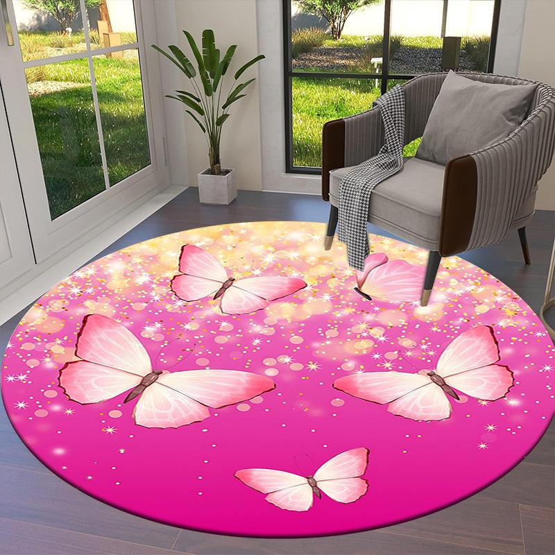 1PC Butterfly Pink Non-Slip Floor Round carpet, Office, family, bedroom, Large Area Rug Indoor Rugs, Durable Polyester-Z0404