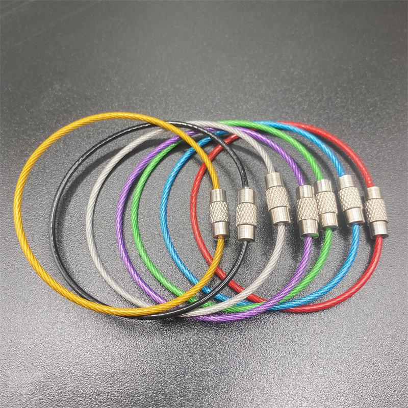 10pcs Keychain Rope Stainless Steel Wire Cable Loop Screw Lock Gadget Ring Keyring Circle Camp Hanging Outdoor Tool Accessories 10pcs