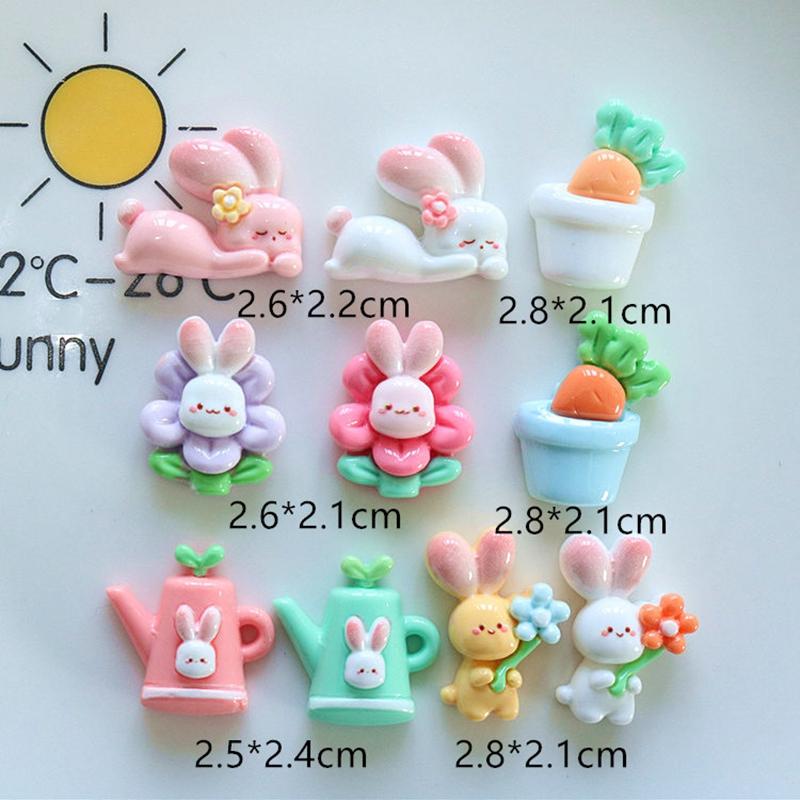 10 Pcs New Cute Cartoon Rabbit Flower Series Flat Back Resin Scrapbooking DIY Jewelry Hairpin Craft Decoration Accessorie
