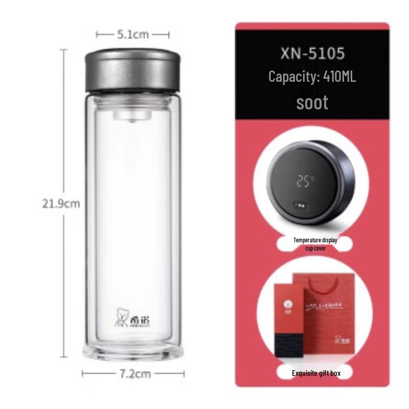 Xinuo Double-Layer Glass Mug with Temperature Display