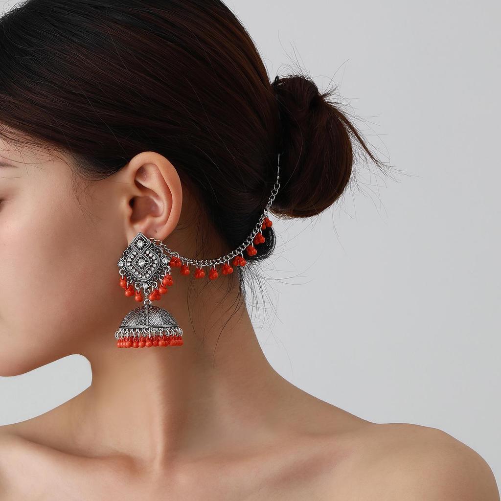 Bohemian Exotic Rhinestone Tassel Necklace & Earrings Set In Antiqued Alloy