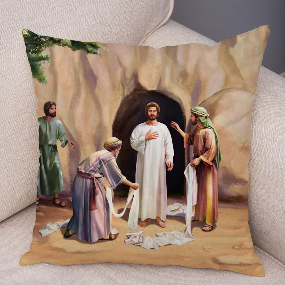 Vintage Jesus Christ Cushion Cover for Sofa Home Decor Colorful Cartoon Christ Savior Pillow Case Soft Plush Pillowcase xcm