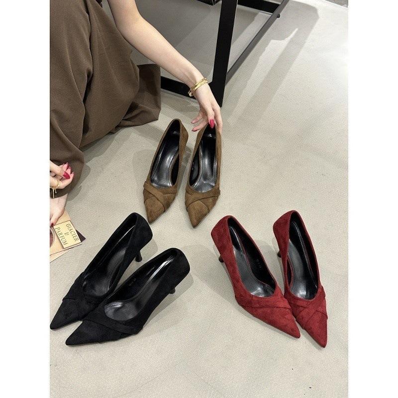 Pointed Stiletto Suede High Heels Fashionable One-pedal Skirt Shallow Mouth Single Shoes