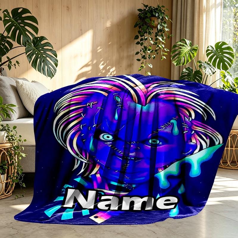Custom Name Personalized Bride of Chucky Print Blanket, Home Decor, Bedroom, Sofa, Camping, Couch, Gifts for Birthday Christmas