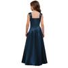 Robe de Soirée Satinée Fleurie pour Fille Sans Manches Corsage Froncé Taille Basse Asymétrique Robe Coupe A Ligne Fente Latérale pour Mariage Baptême