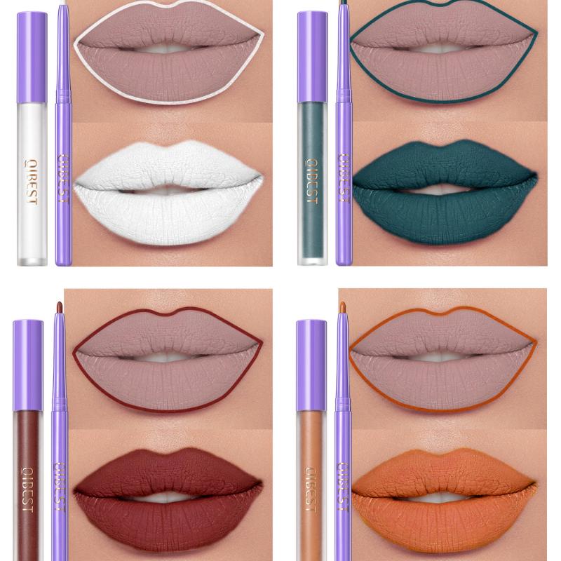 Non-stick Cup Non-fading Lip Glaze + Lip Modification Lip Liner Set with Long-lasting Color and Non-smearing Makeup