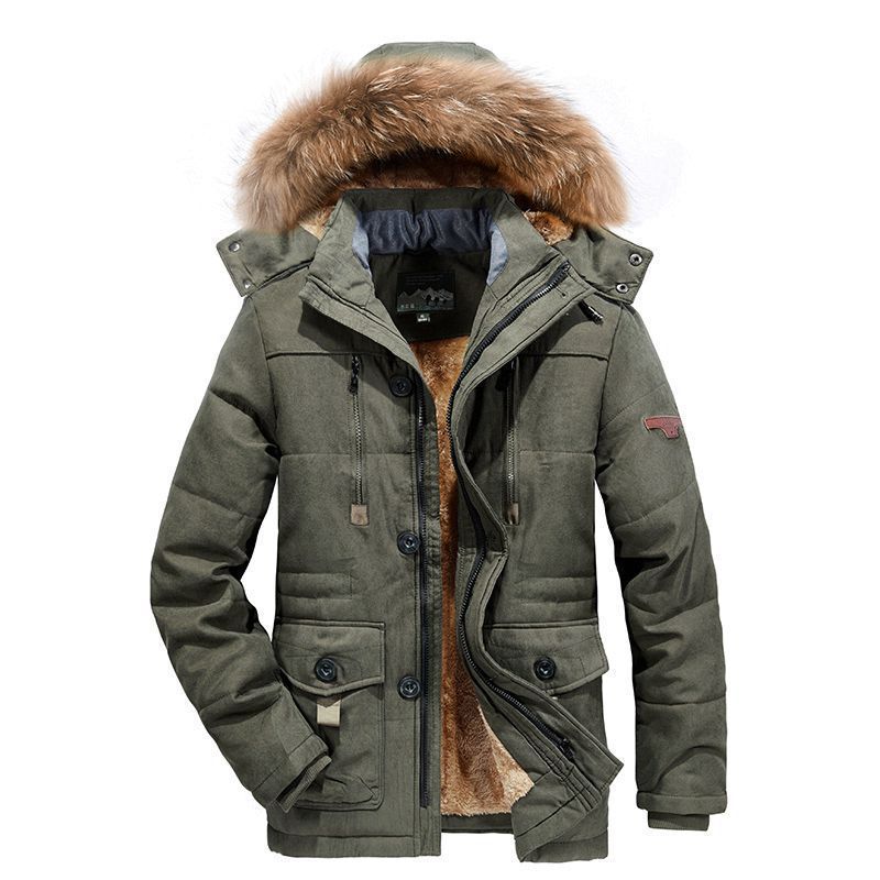 Plus-size Men's Cotton-padded Coat with Fleece and Thickening Medium Length Plus-size Warm Cotton-padded Coat
