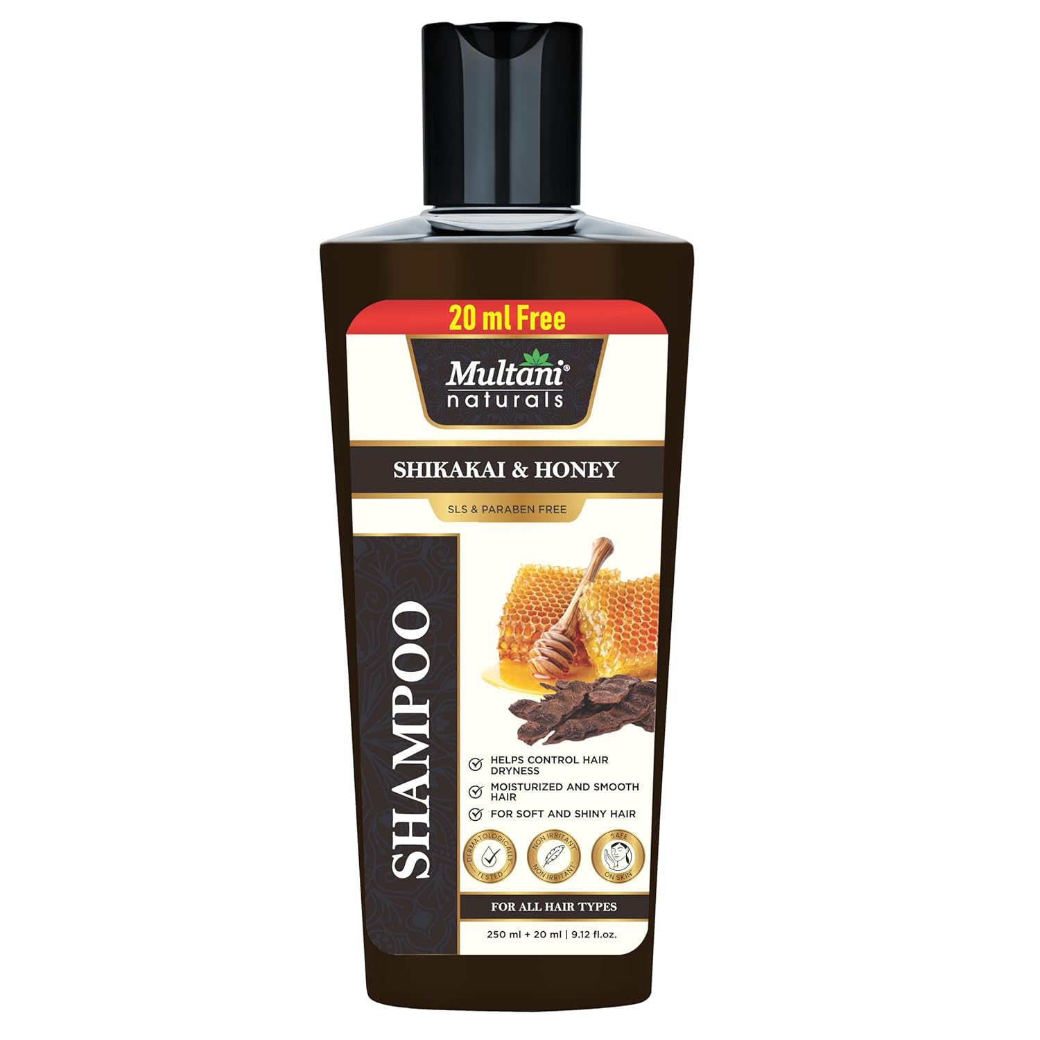 Multani Natural Shikakai & Honey Shampoo 270 ml For Dry Hair Frizz Control Soft Smooth Manageable Detangling Hair Care
