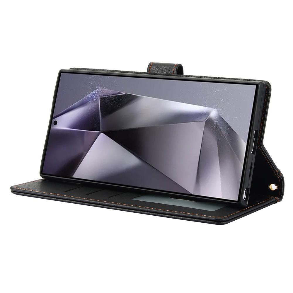 Für Samsung Galaxy S25 Ultra Hülle PU Leder Ständer Ansicht Handy Brieftasche Abdeckung mit Handschlaufe