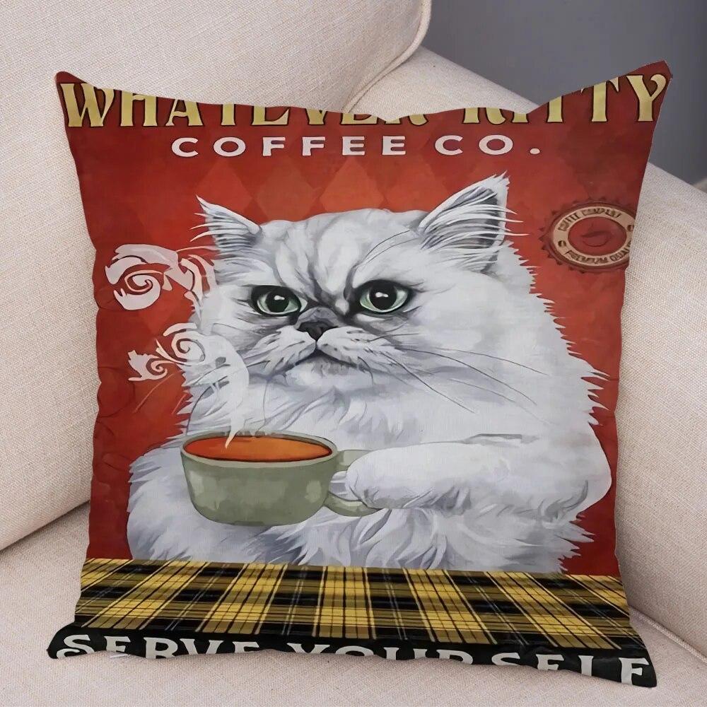 Cute Pet Cartoon Animal Cushion Retro Coffee Cat Pillowcase Decoration Sofa Home Car Pillowcase