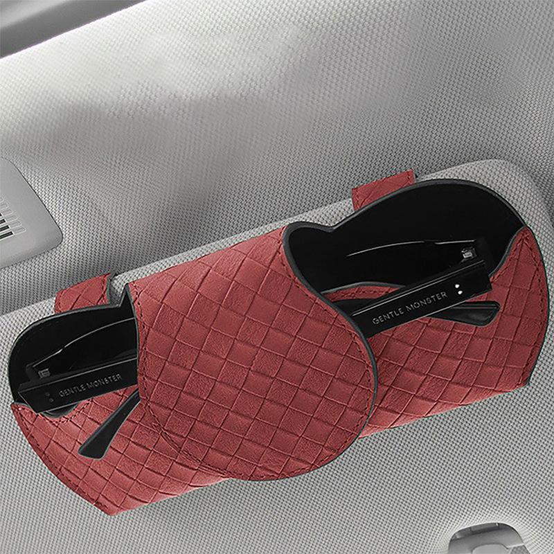 18x8cm Suede Car Sunglasses Holder Creative Soft Plaid Leather Glasses Case Car Sun Visor Organizer Auto Interior