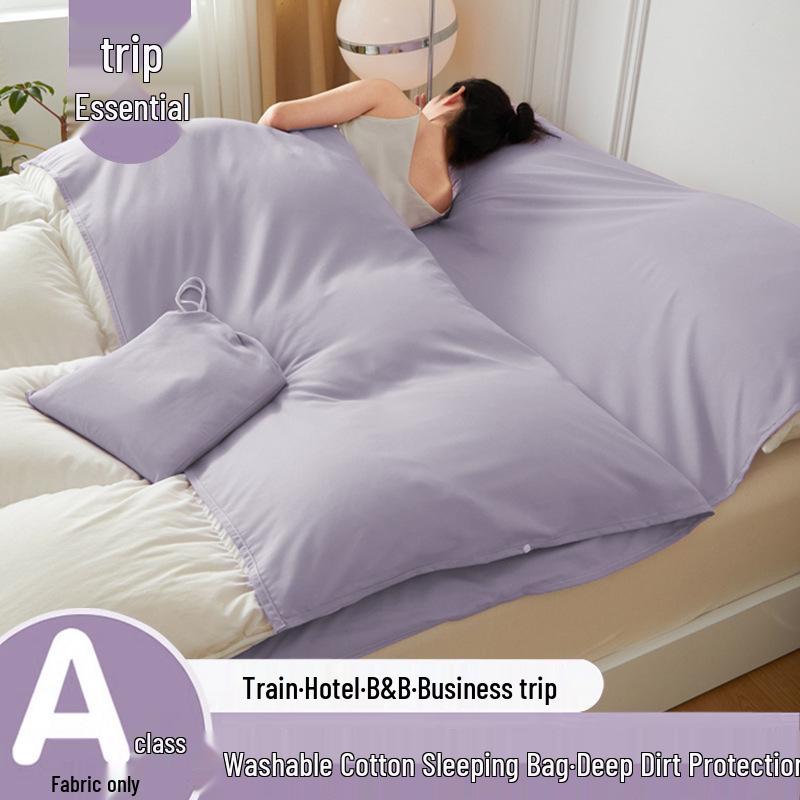 Portable Stain-Proof Cotton Sleeping Bag: Detachable, Solid Color Duvet Cover with Bed Sheet for Travel and Hotel Stays.