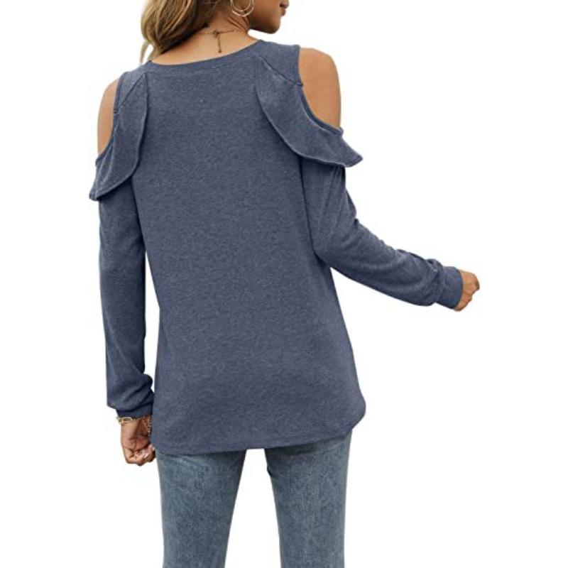 Blusa de Punto para Mujer Cuello Redondo Sin Tirantes Volante Suelta Casual Tops