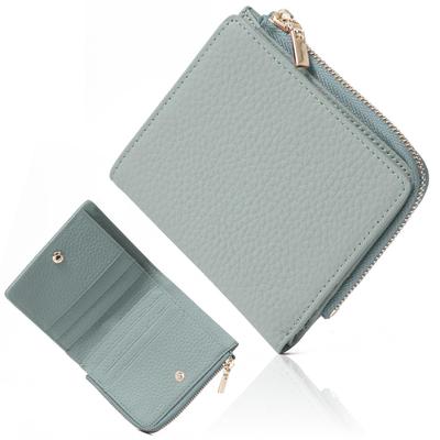 Blanc Pomme Dames Portemonnee van Echt Leer met Muntvakje, Kaarthouder en Kaartvak, Klein, L-vormige Rits, Blauw, bp-1056