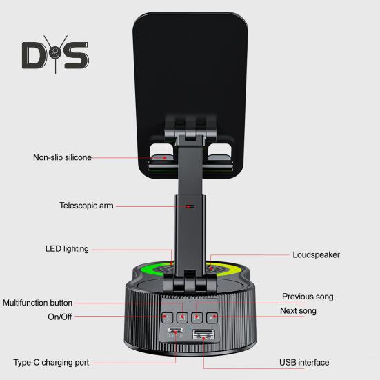 360 grad Drehbare Telefon Stehen mit Drahtlose Bluetooth-kompatibel Lautsprecher RGB Licht Höhe Einstellbar Handy Halter