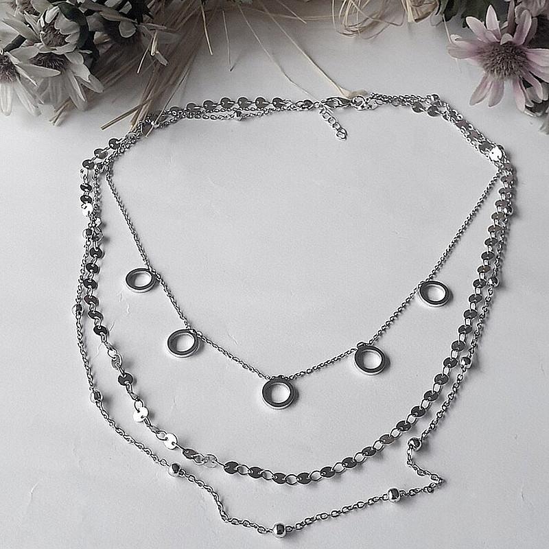 Fashion Geometric Copper Bead Chain Stacked Necklace Women, Simple Geometric Sequin Chain Circle Necklace