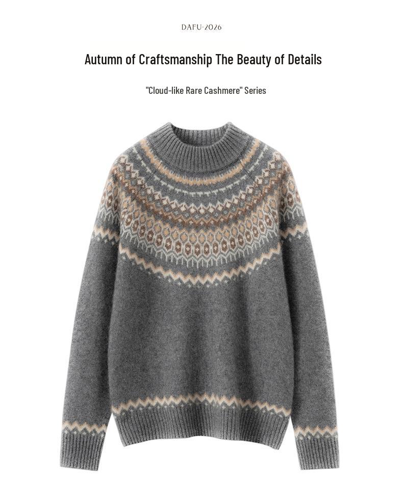 Lekasha Women's Cashmere Goat Wool Fair Isle Knit Turtleneck Sweater for Autumn/Winter