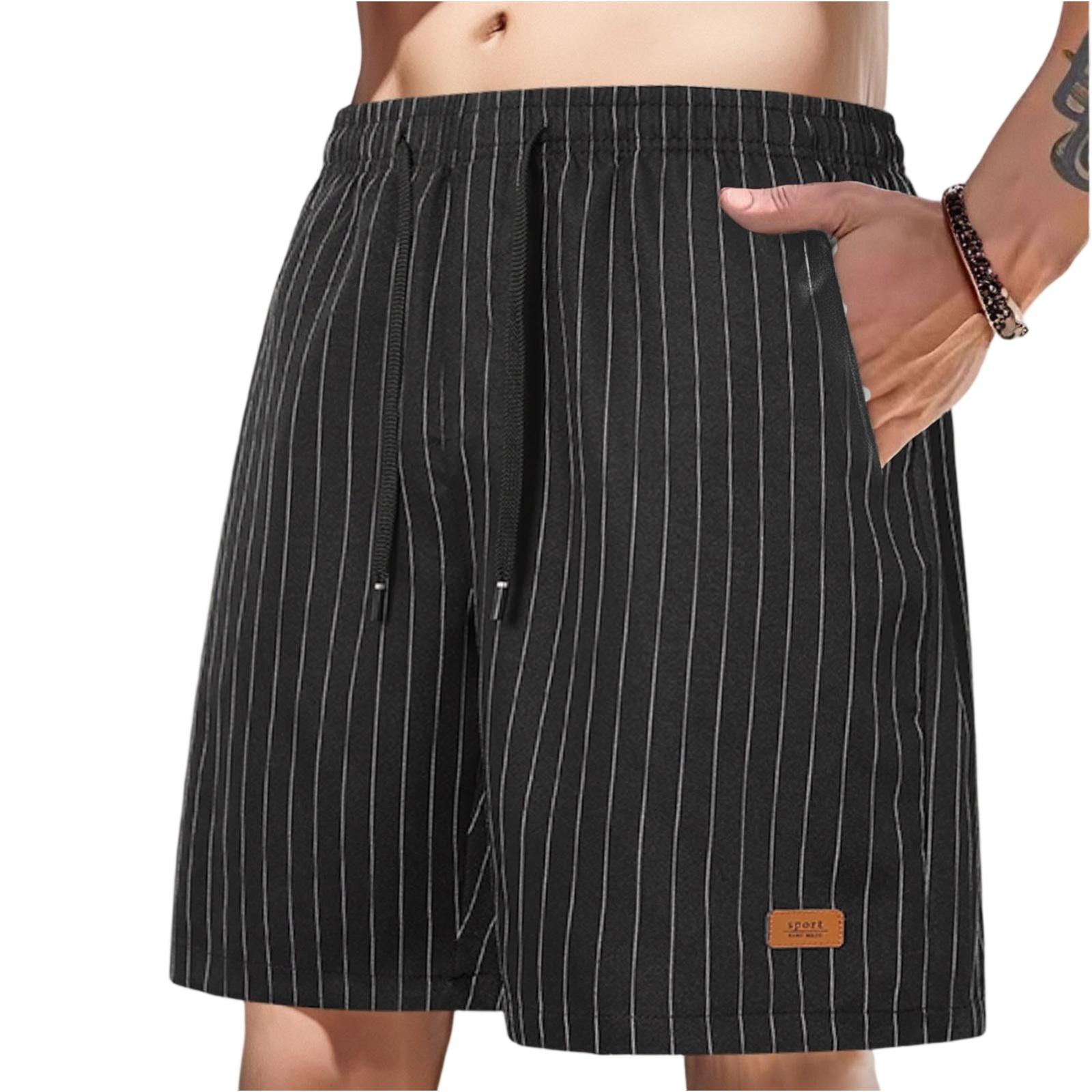 Sport Men s Retro Vertical Striped Casual Shorts, Trendy Loose Versatile Sports Five-Point Pants S