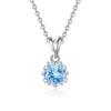 S925 Silver Round Natural Blue Topaz Pendant Necklace Sun Prong O Link Clavicle Chain Women Daily Party Gift Fine Jewelry