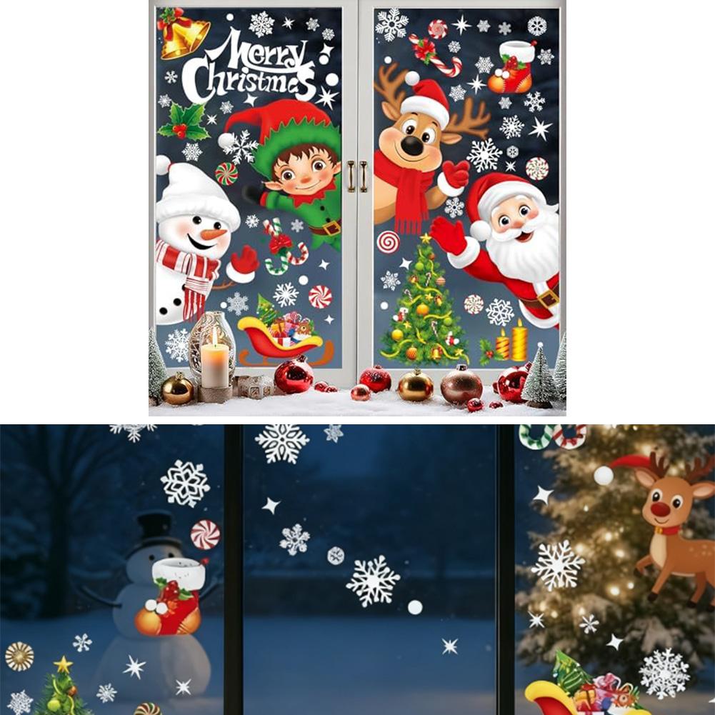Festive Family Gatherings Christmas Window Stickers Festive Home Decor Child-Friendly Decor Easy Application Design