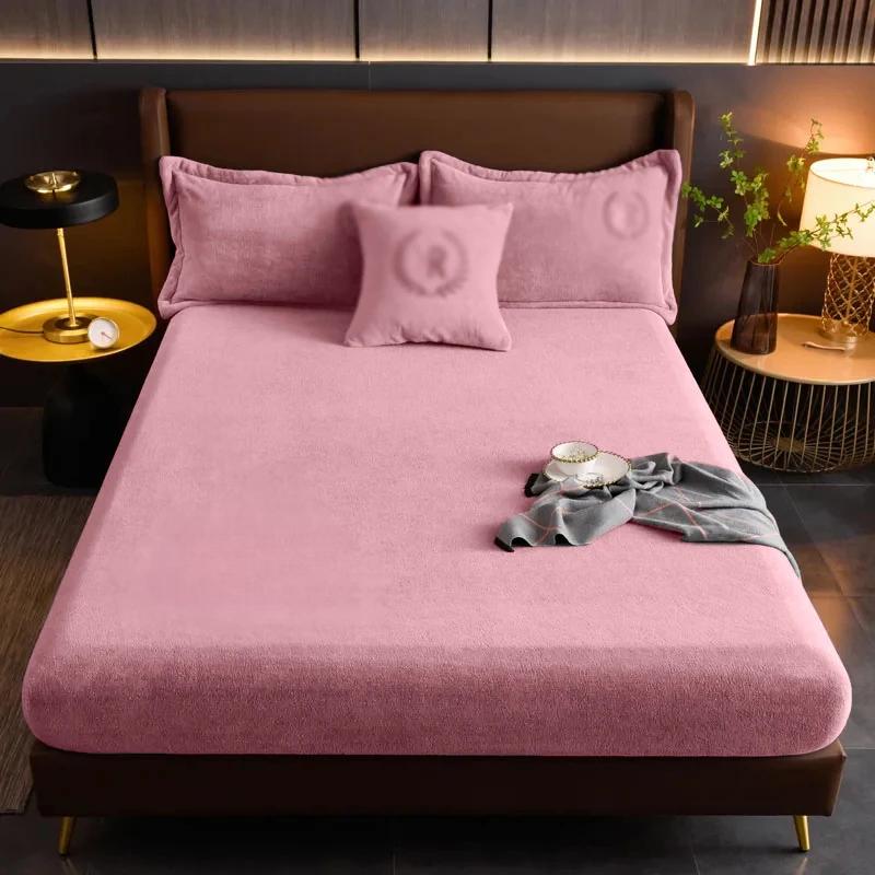 Solid Color Velvet Bed Sheets Warm Adjustable Fitted Sheets For Home Double bed sheets Not Fading  Machine Washable Bedspreads