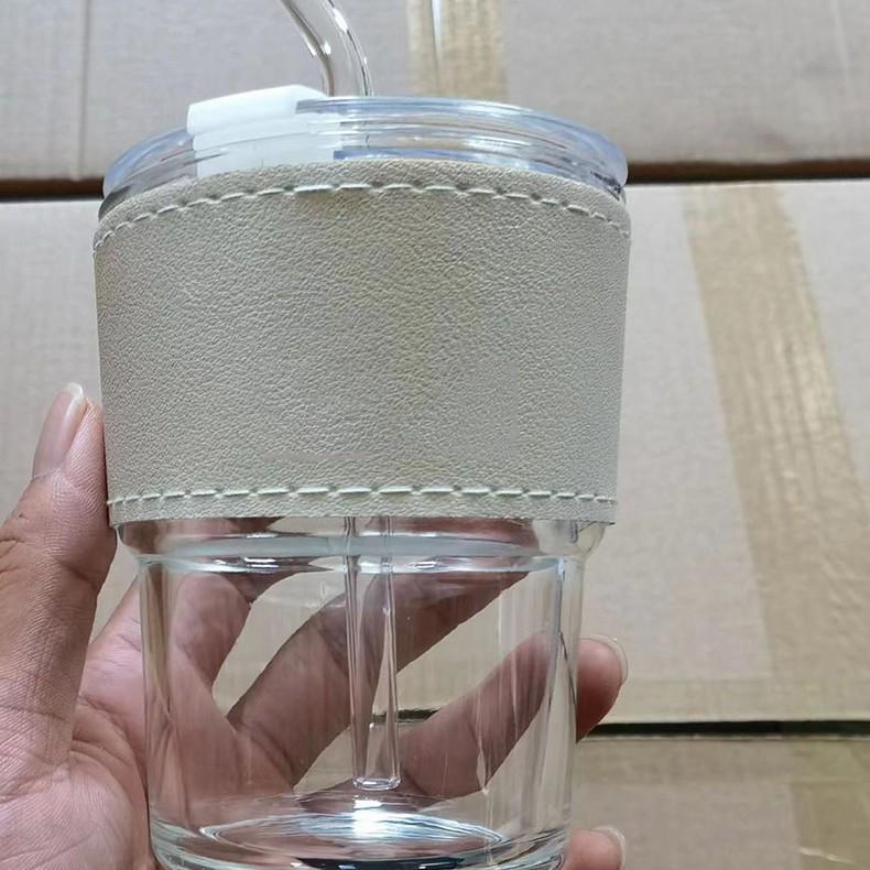 Cana elegantă din sticlă de bambus cu capac și pai - Portabilă pentru apă, lapte sau cafea