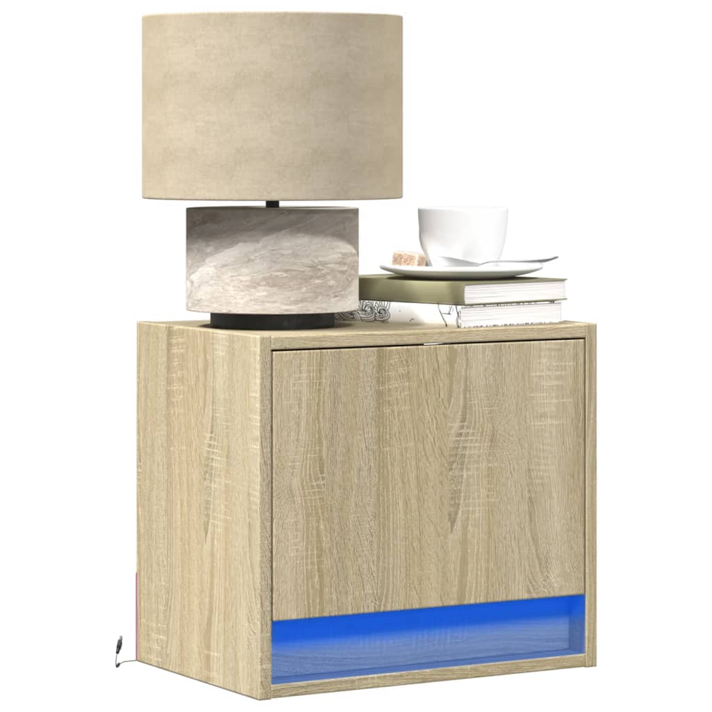 Wall Mounted Nightstands with LED Lights 2 pcs Sonoma Oak