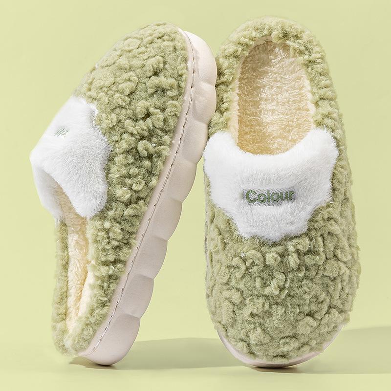 Men's Cotton Slippers for Indoor Use In Autumn and Winter, Thick-soled, Plush and Warm Couple Shoes for Postpartum Care