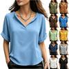 Dames V-hals Korte Mouw Losse Pasvorm T-shirt Casual Basic Lichtgewicht Blouse met Omgeslagen Manchetten voor Dagelijks Gebruik Werk Reizen